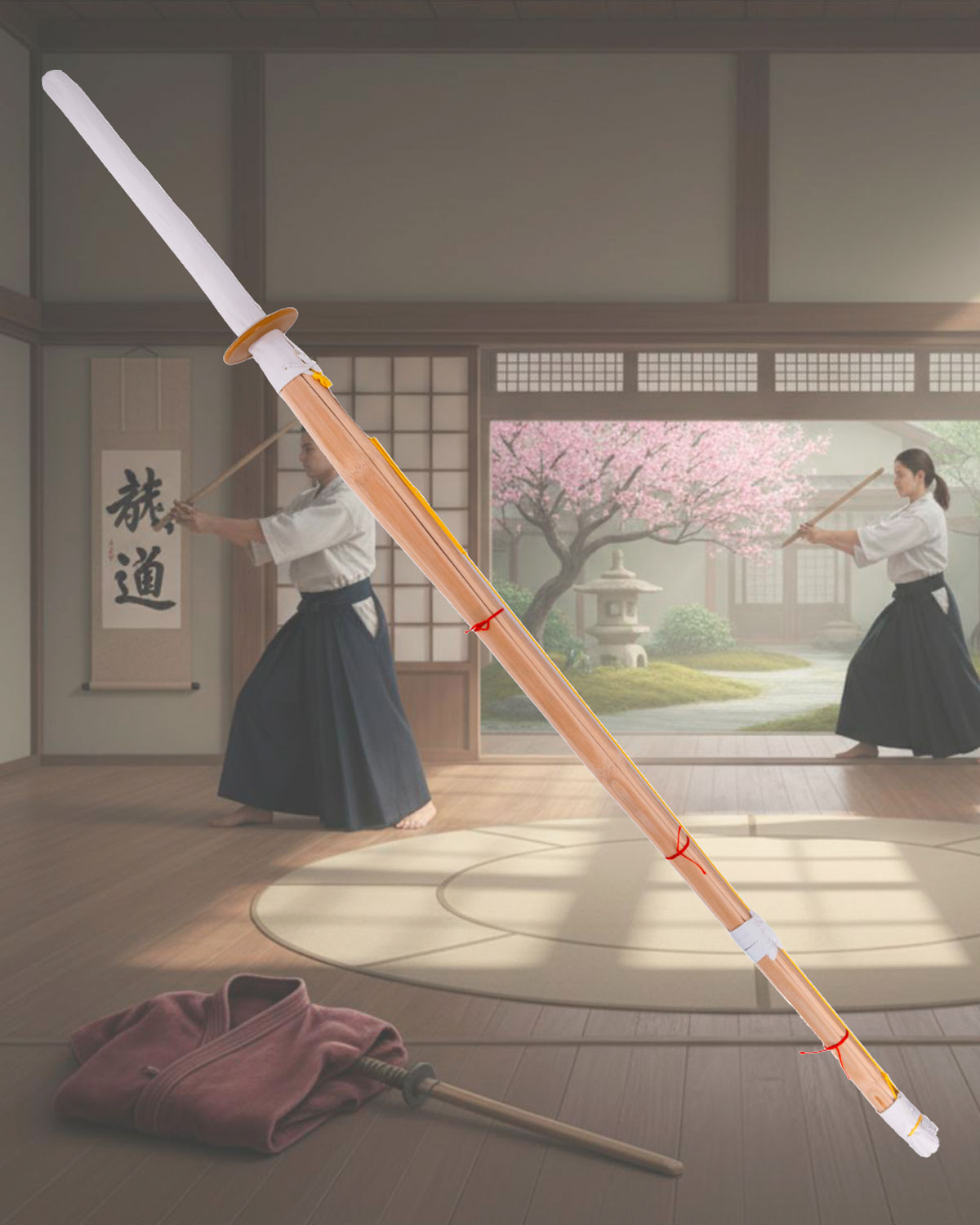 Shinnai de entrenamiento con mango de bambú y ante (120 cm.)
