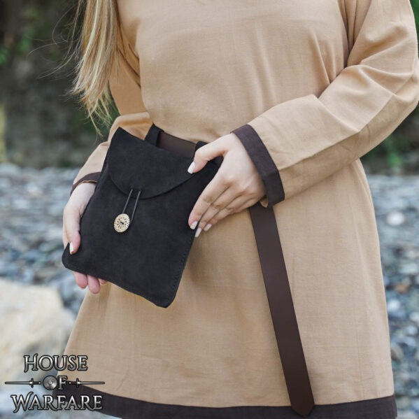 Bolso medieval en piel de ante para cinturones, color negro