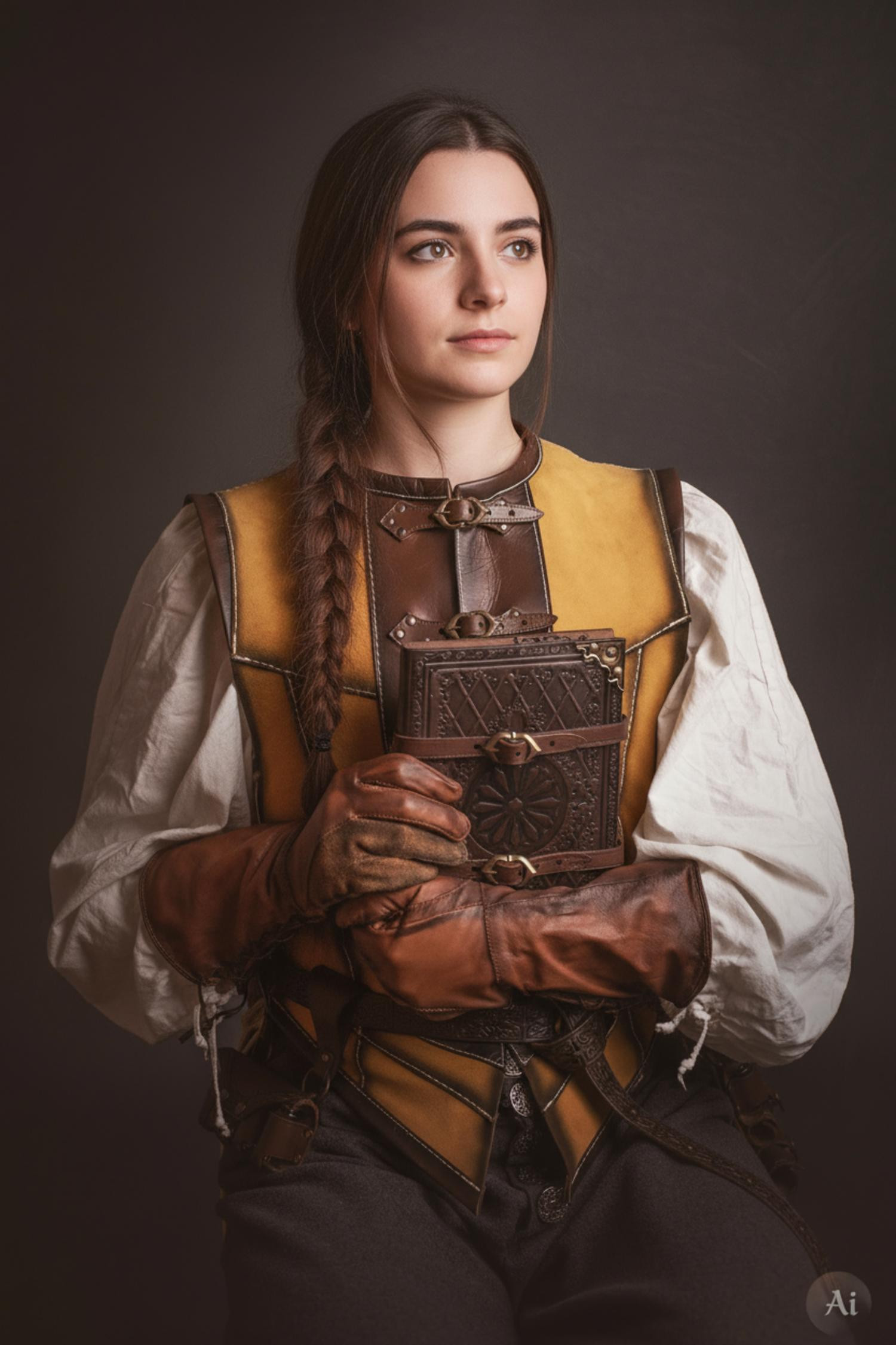 Cuera medieval corta para mujer, serraje amarillo