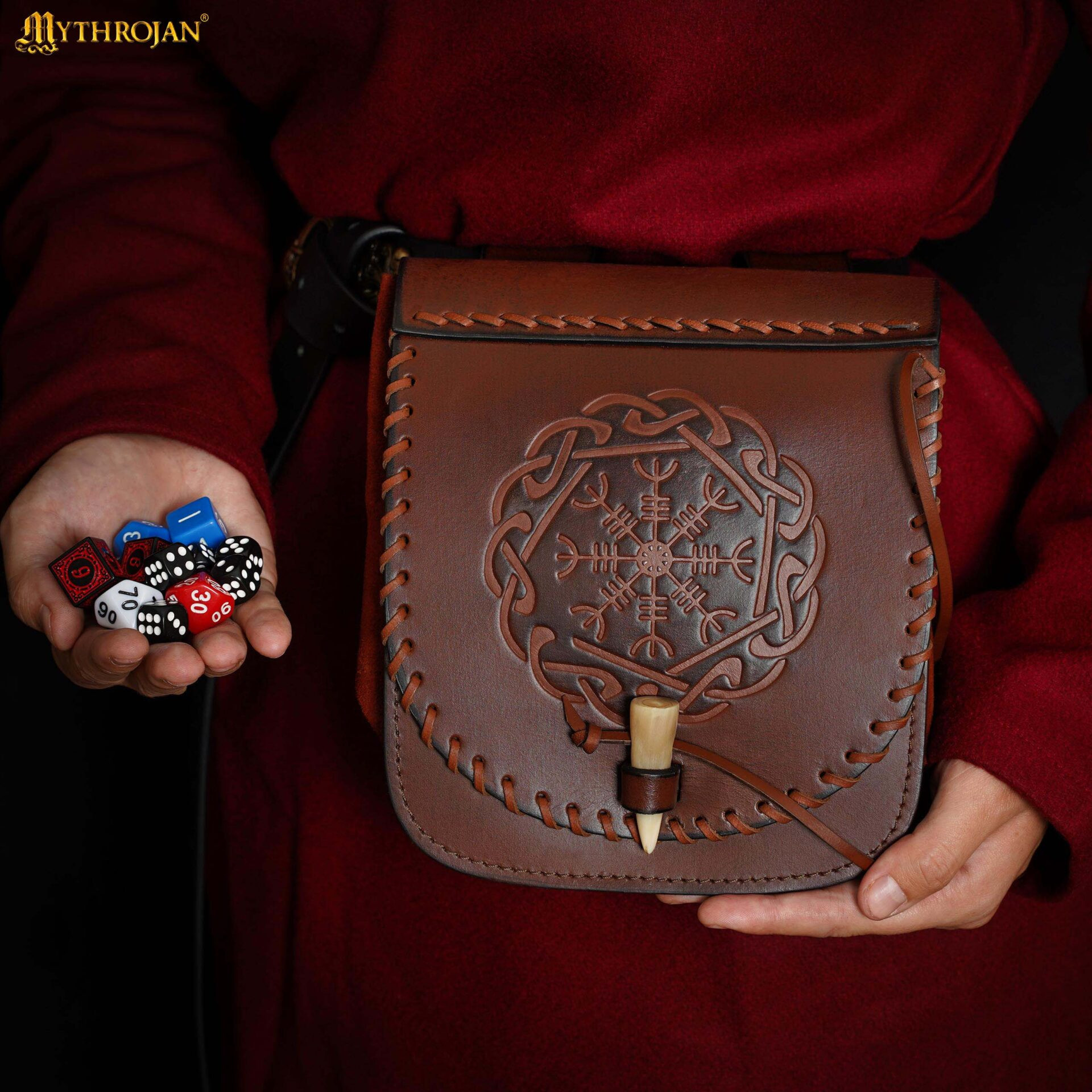 Bolso vikingo Guerrero del Norte para cinturón, cuero marrón