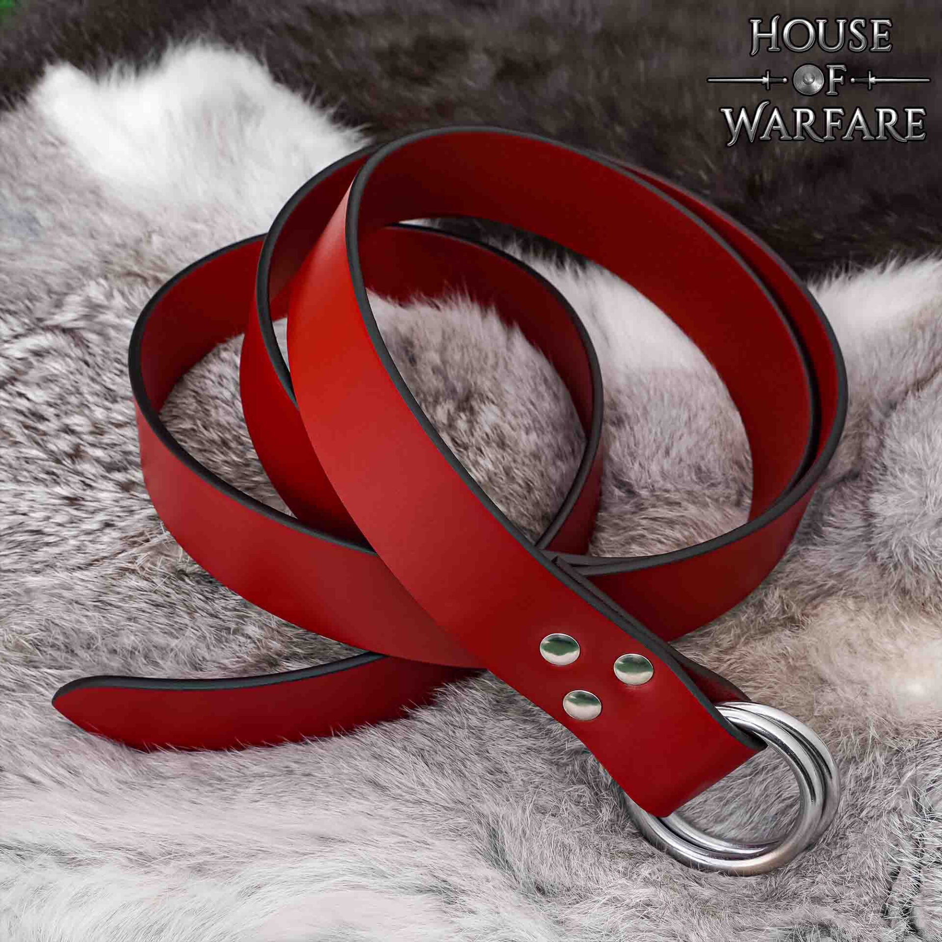 Cinturón medieval Siglo XII-XV con doble anilla, cuero rojo