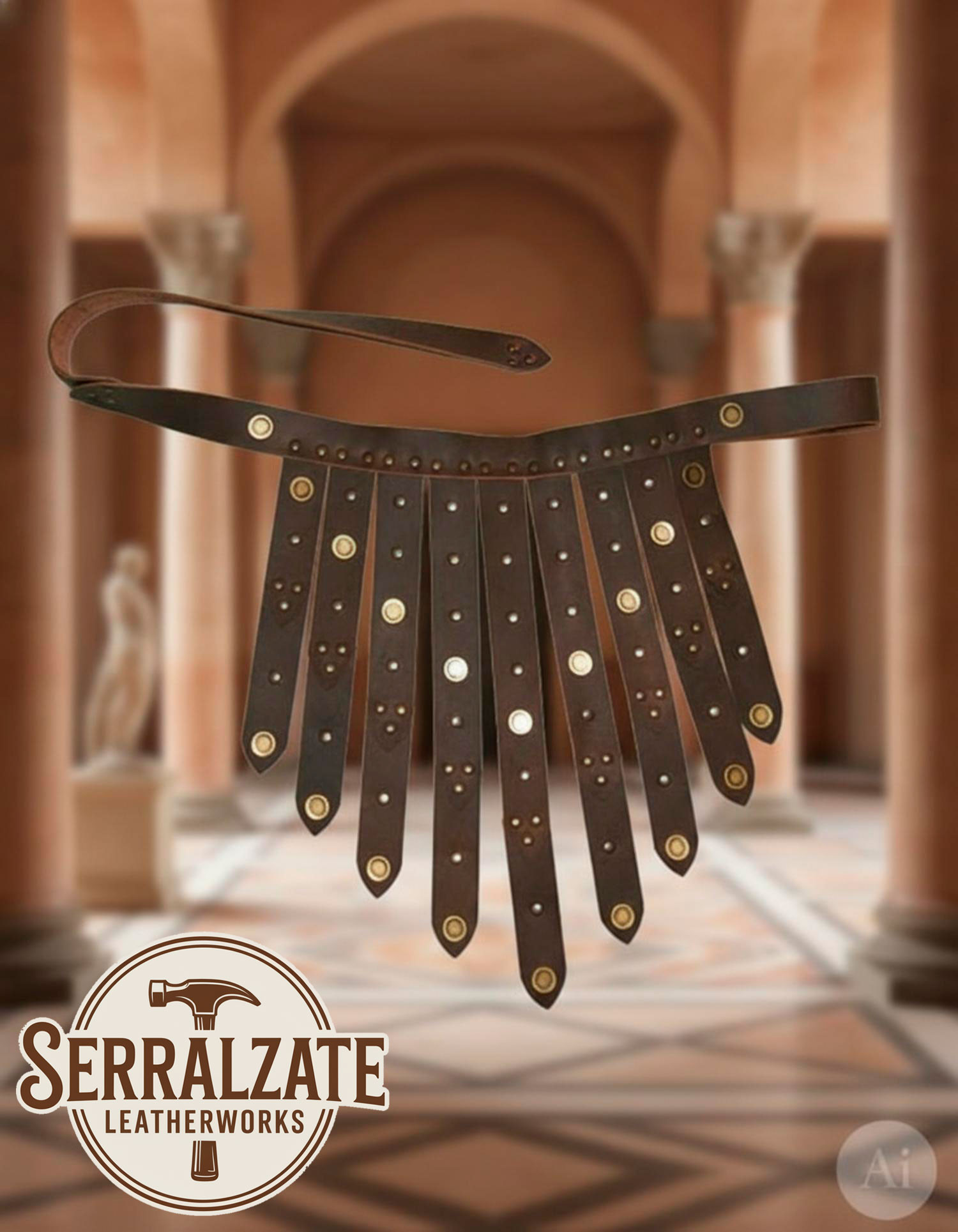 Cinturón legionario romano de piel, marrón oscuro