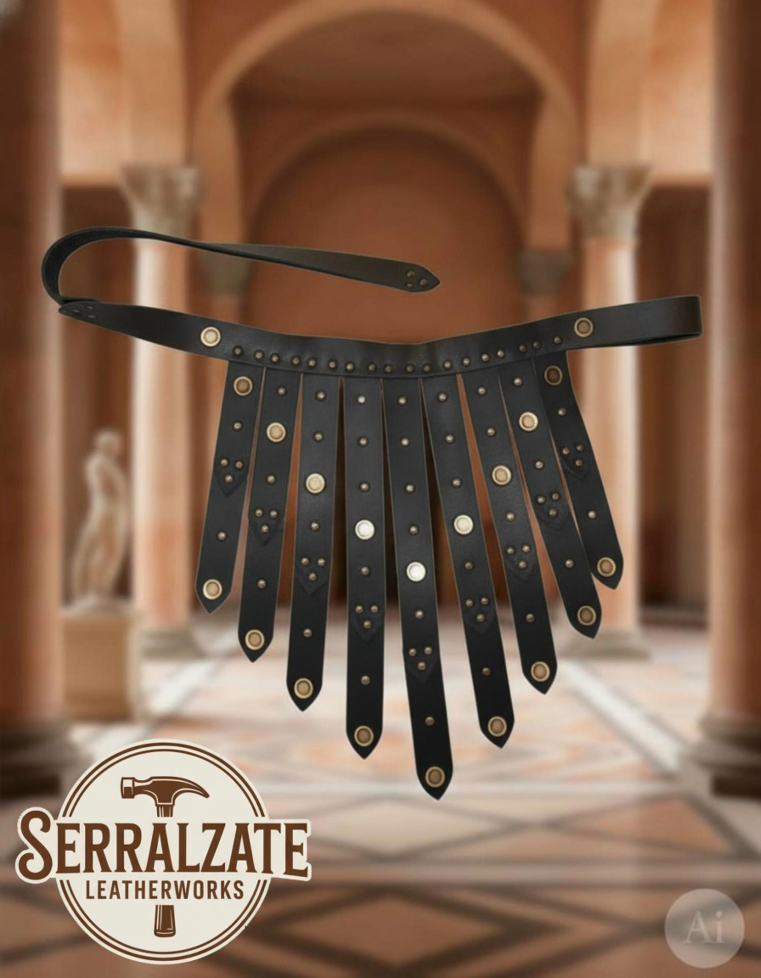 Cinturón legionario romano de piel, negro