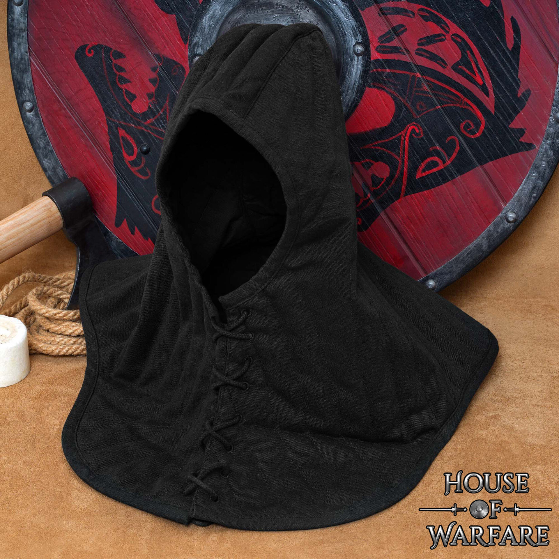 Gugel medieval acolchado en algodón, color negro