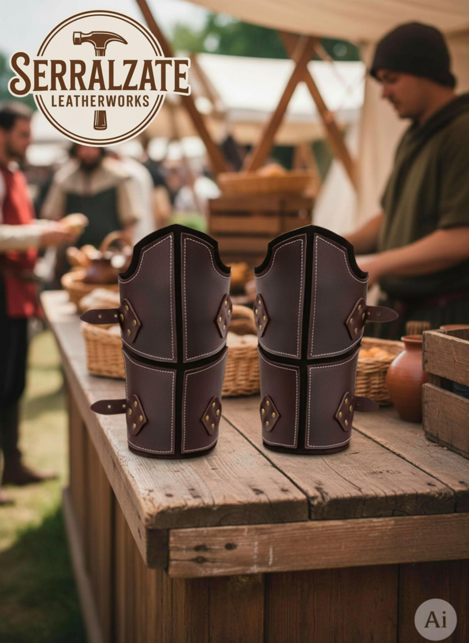 Brazaletes cuero marrón genuino guerrero medieval