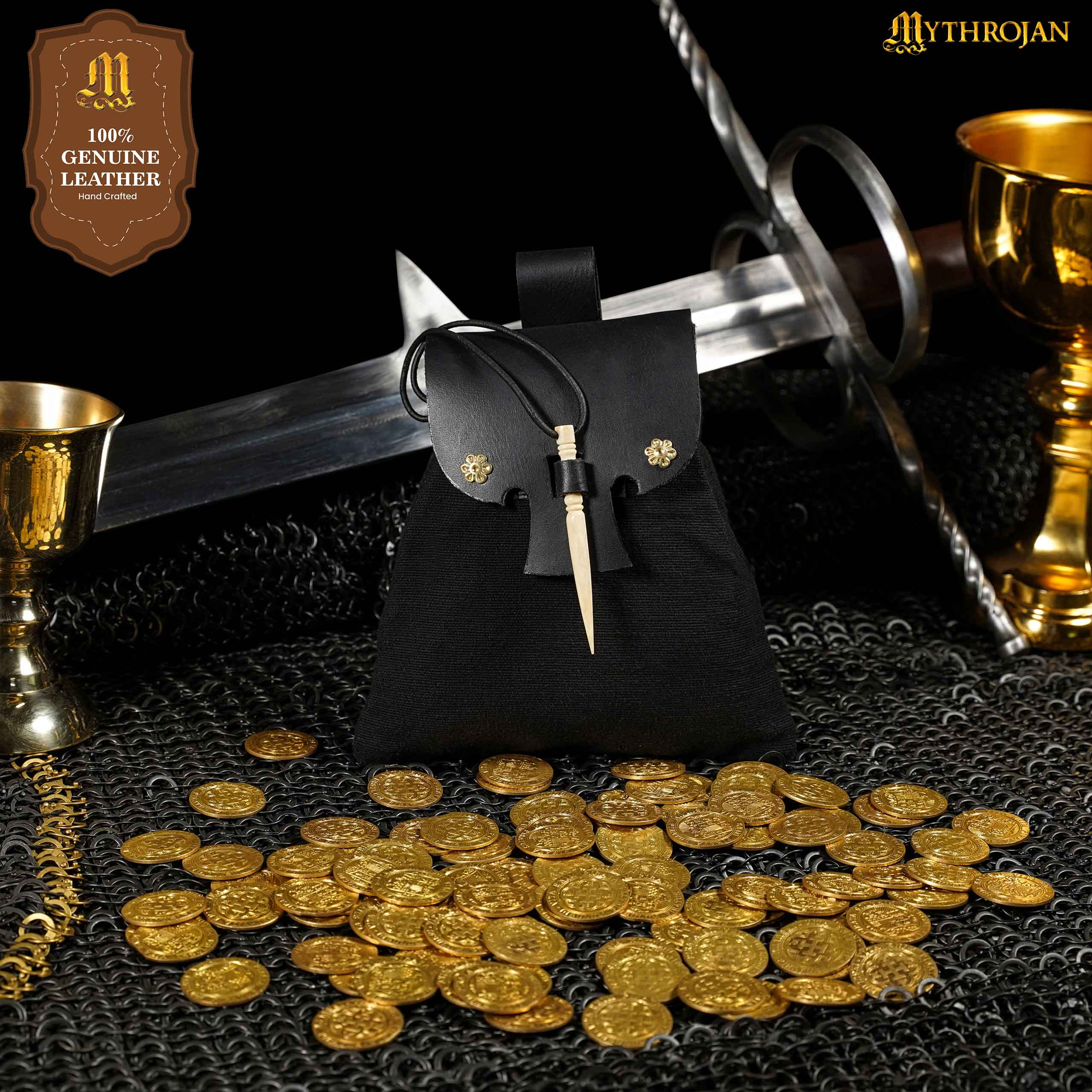 Riñonera Medieval Mythrojan lona y cuero negro