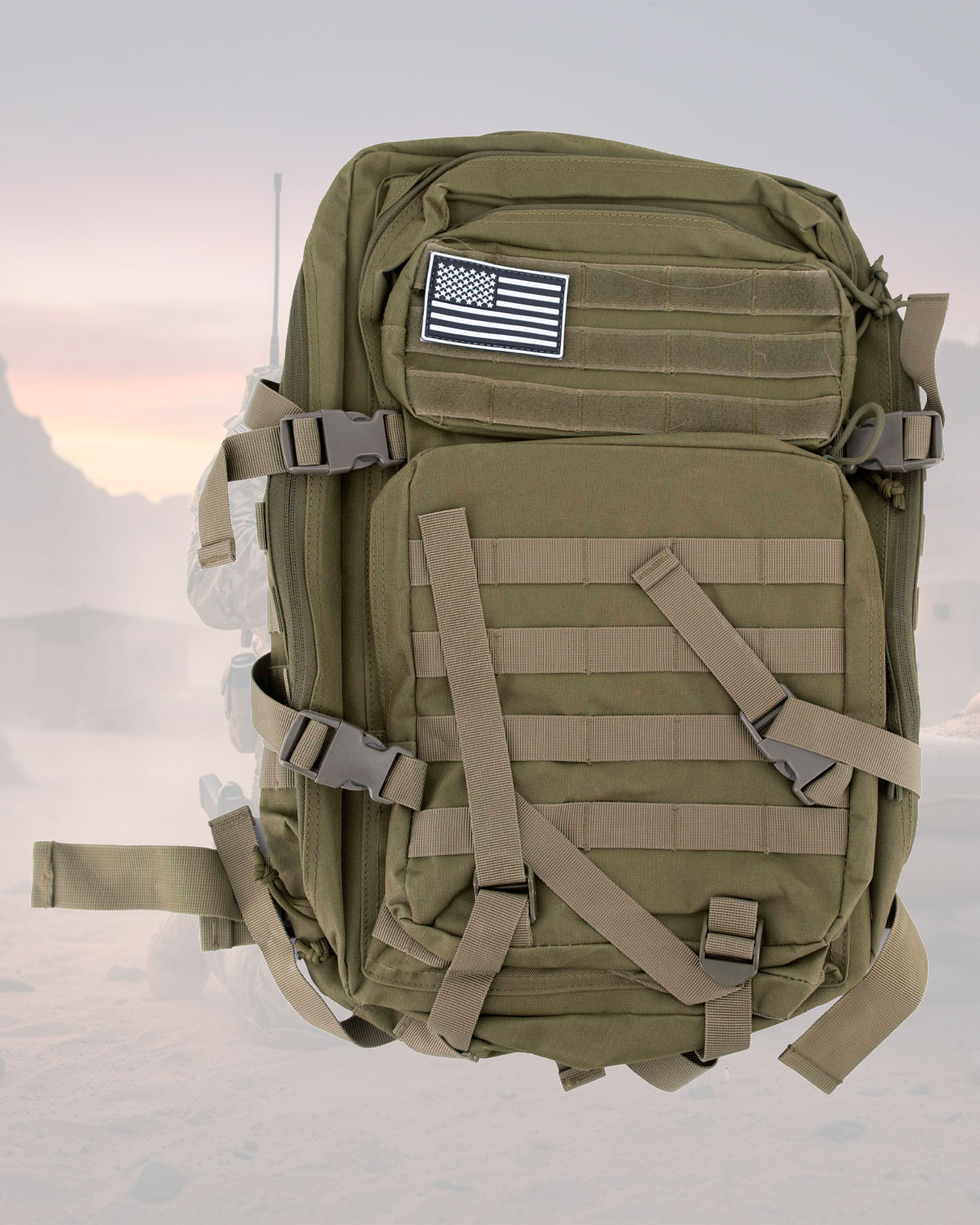 Mochila táctica MOLLE 35L-40L verde nylon 600D