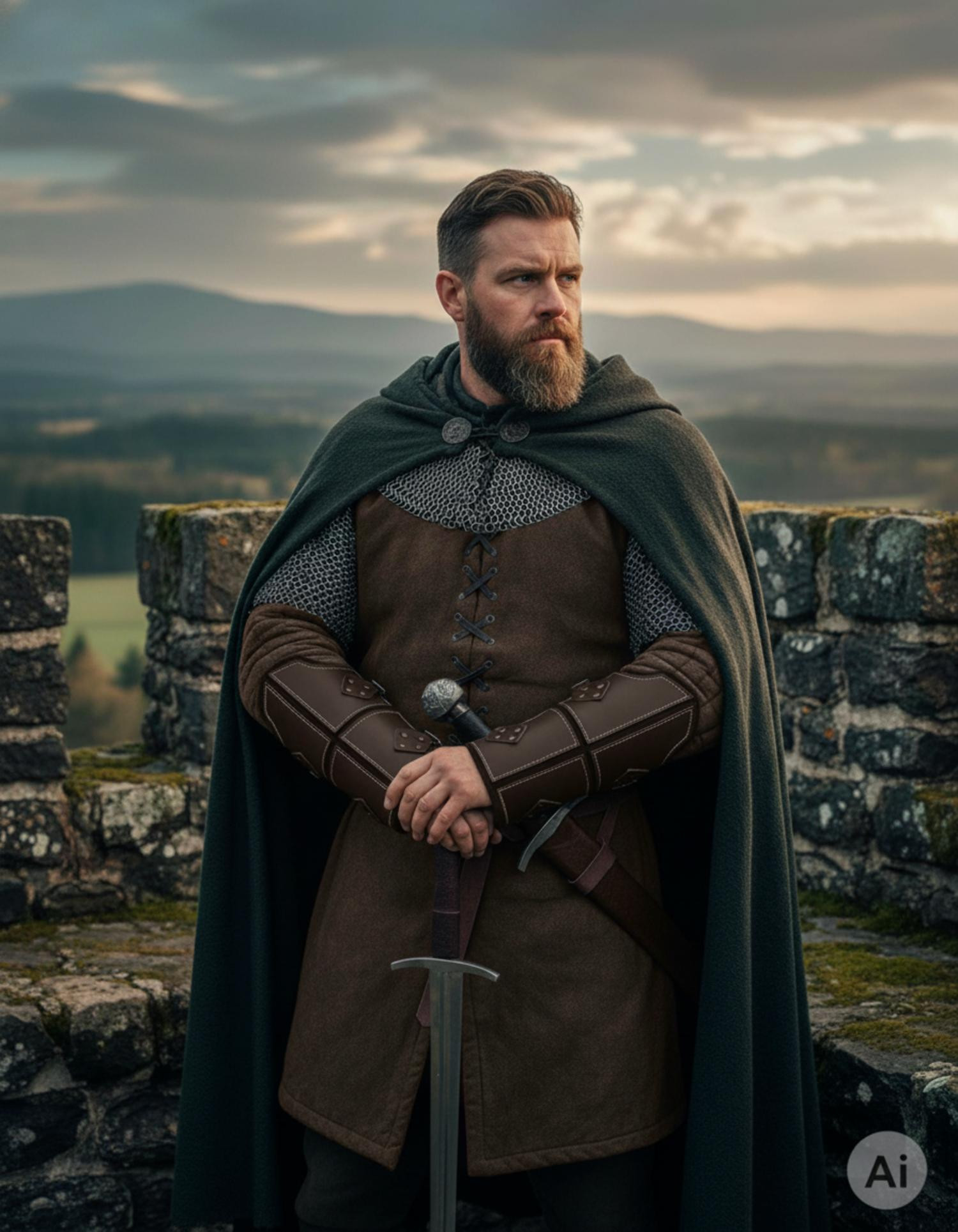 Grebas guerrero medieval en cuero marrón genuino