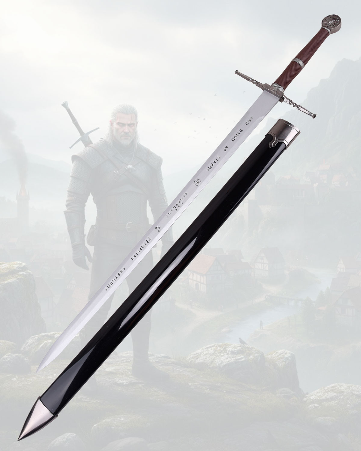 Espada decorativa hoja bambú Lobo de Geralt, The Witcher