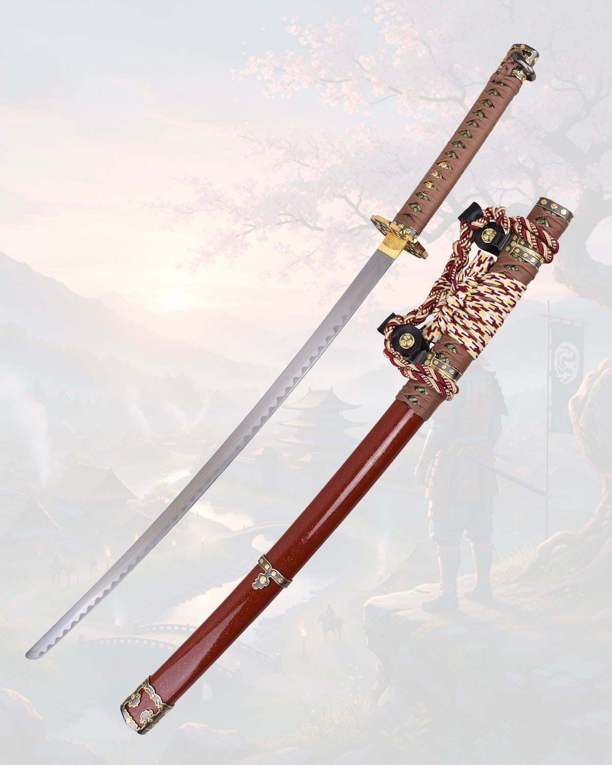 Tachi decorativo 102 cm acero satinado vaina granate