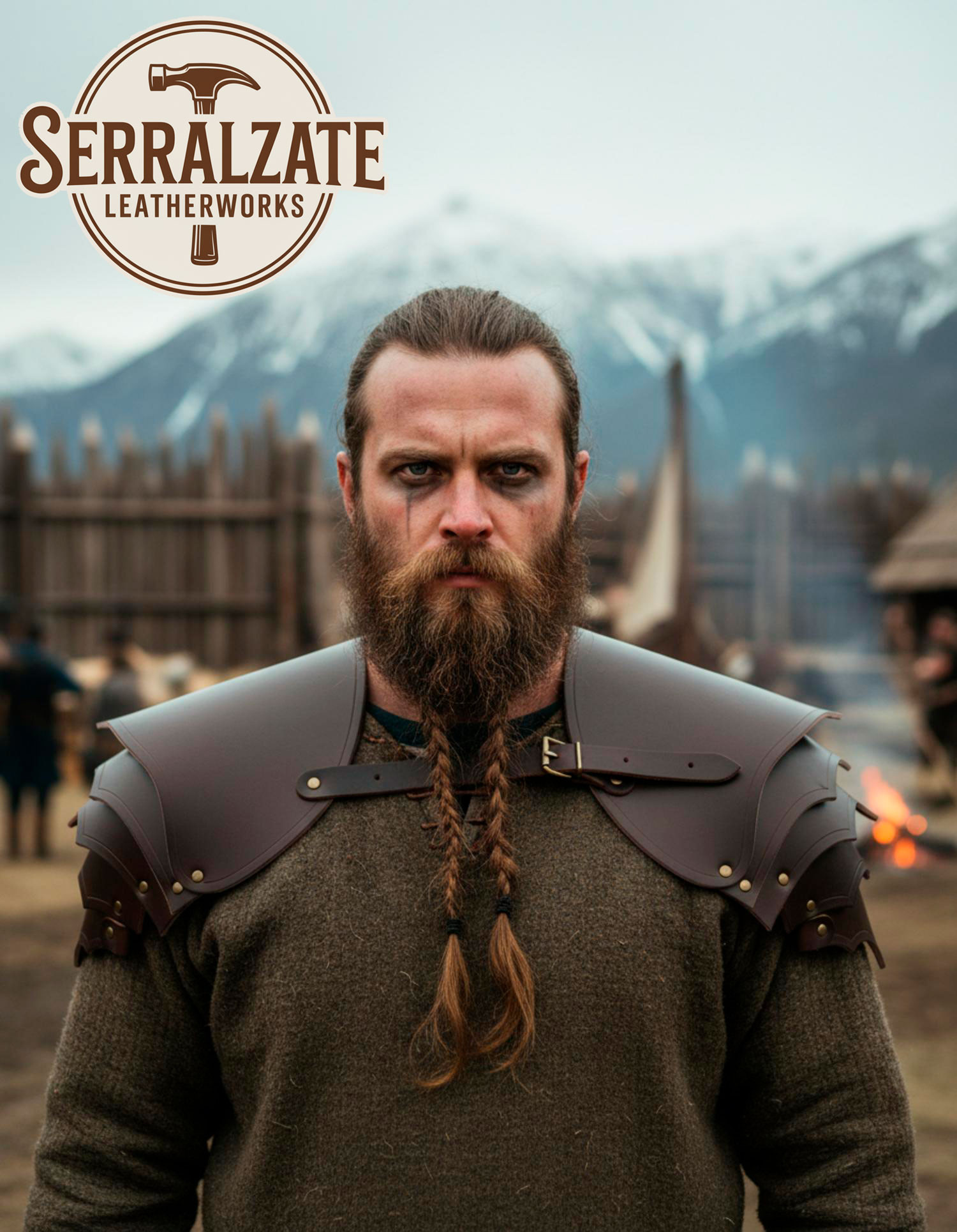 Hombreras guerrero vikingo cuero marrón oscuro