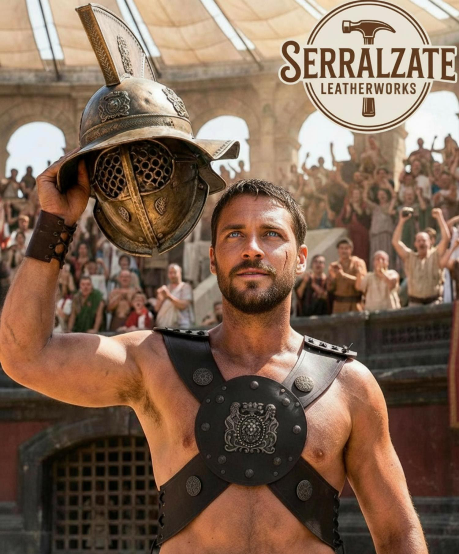 Peto gladiador cuero ajustable LARP y cosplay, negro