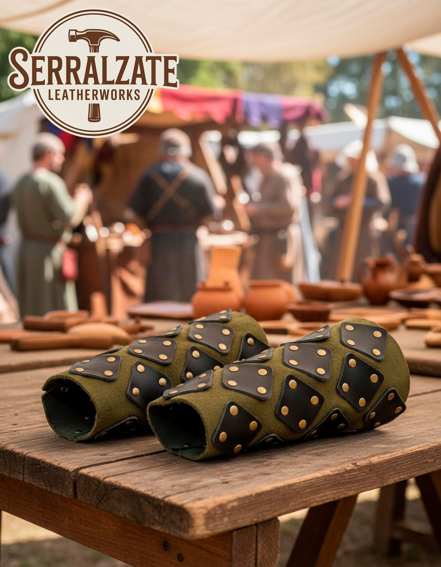 Brazales medievales reforzados verde oliva LARP