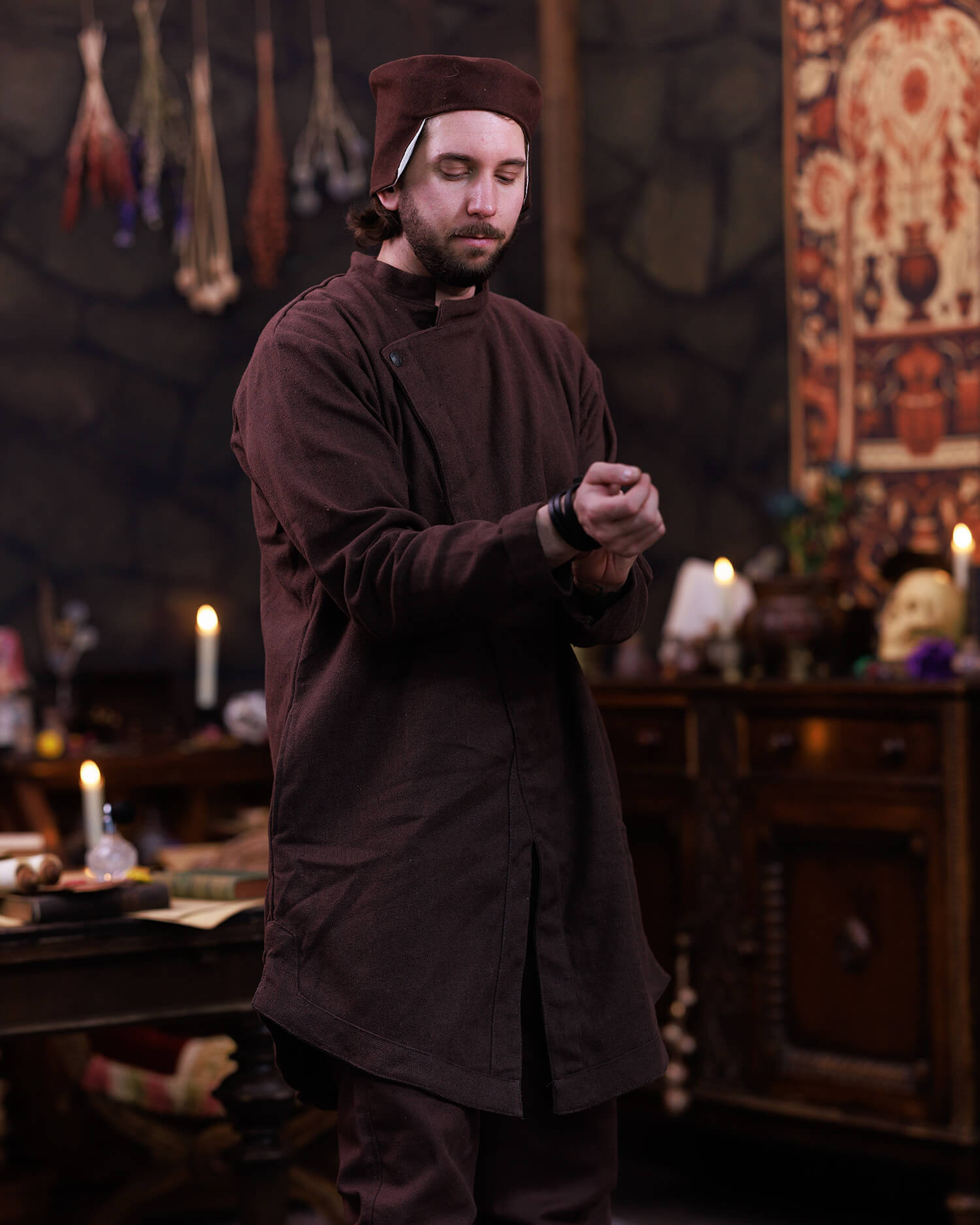 Túnica medieaval en algodón modelo Oberón, color marrón