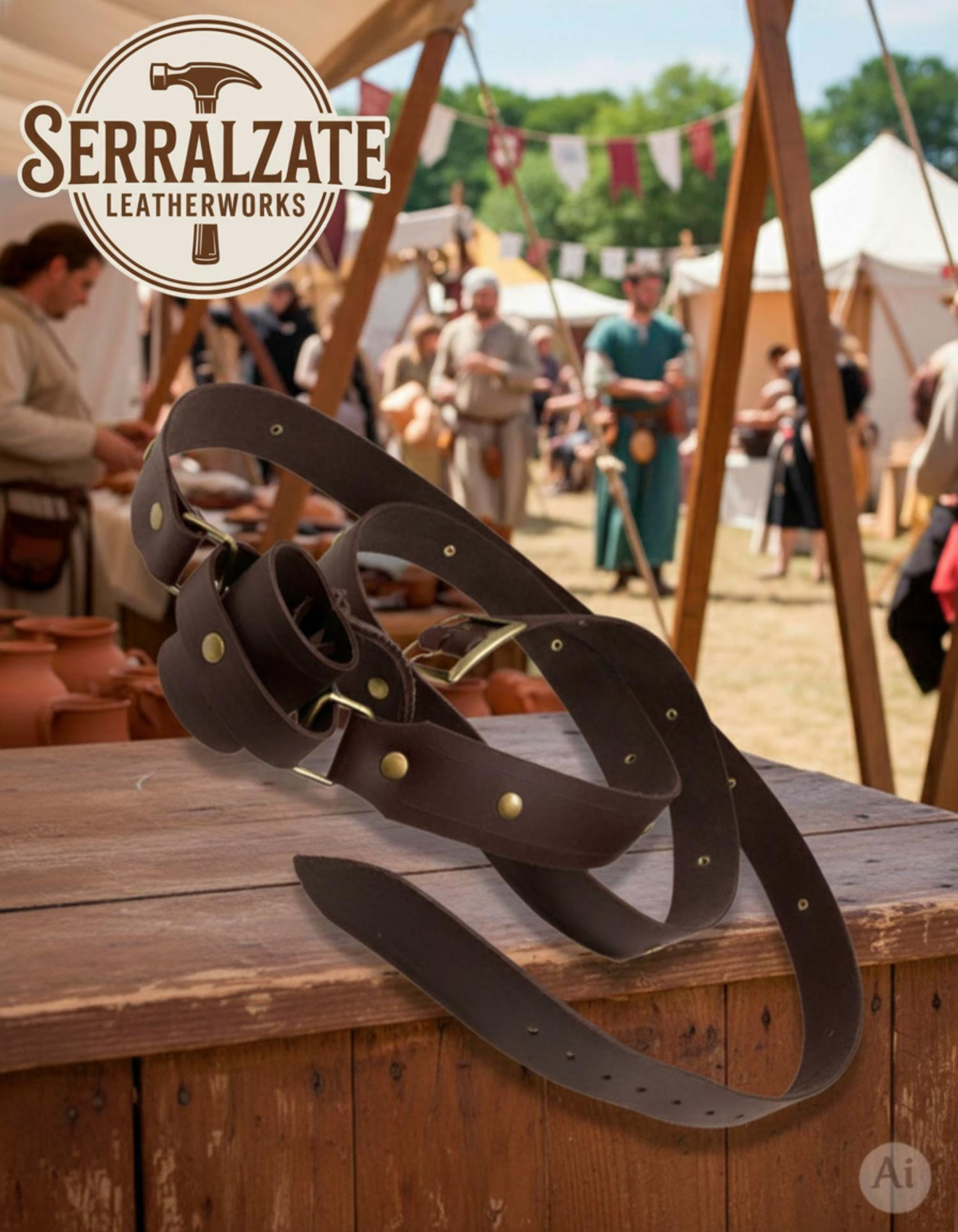 Cinturón medieval con tahalí para espada, marrón