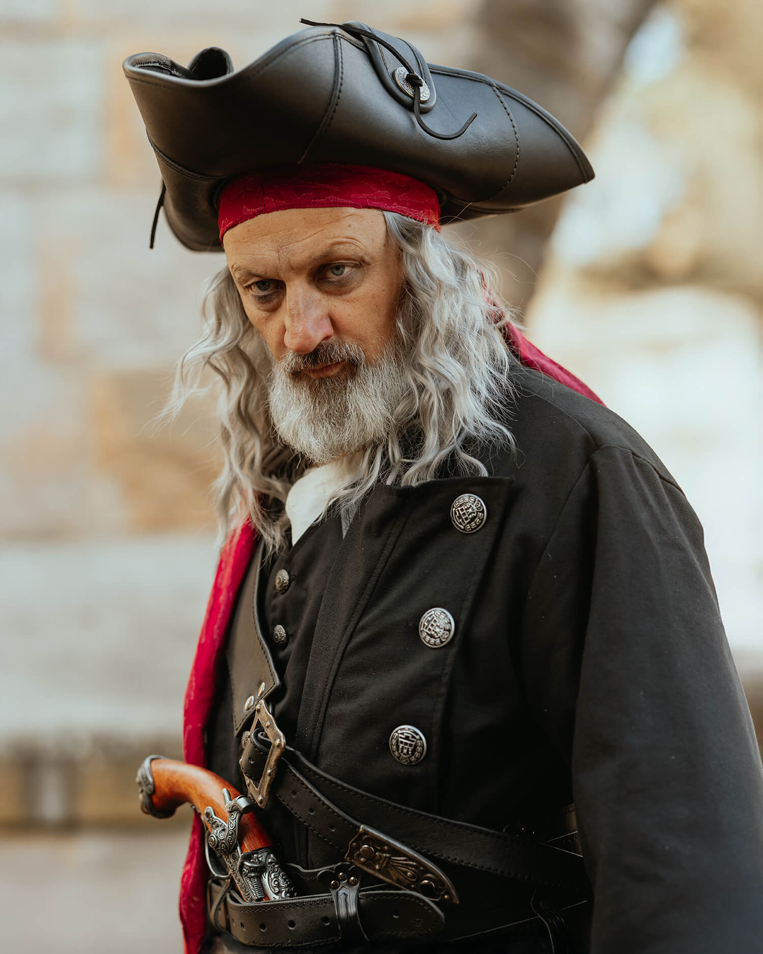 Sombrero pirata en cuero modelo Flint, color negro