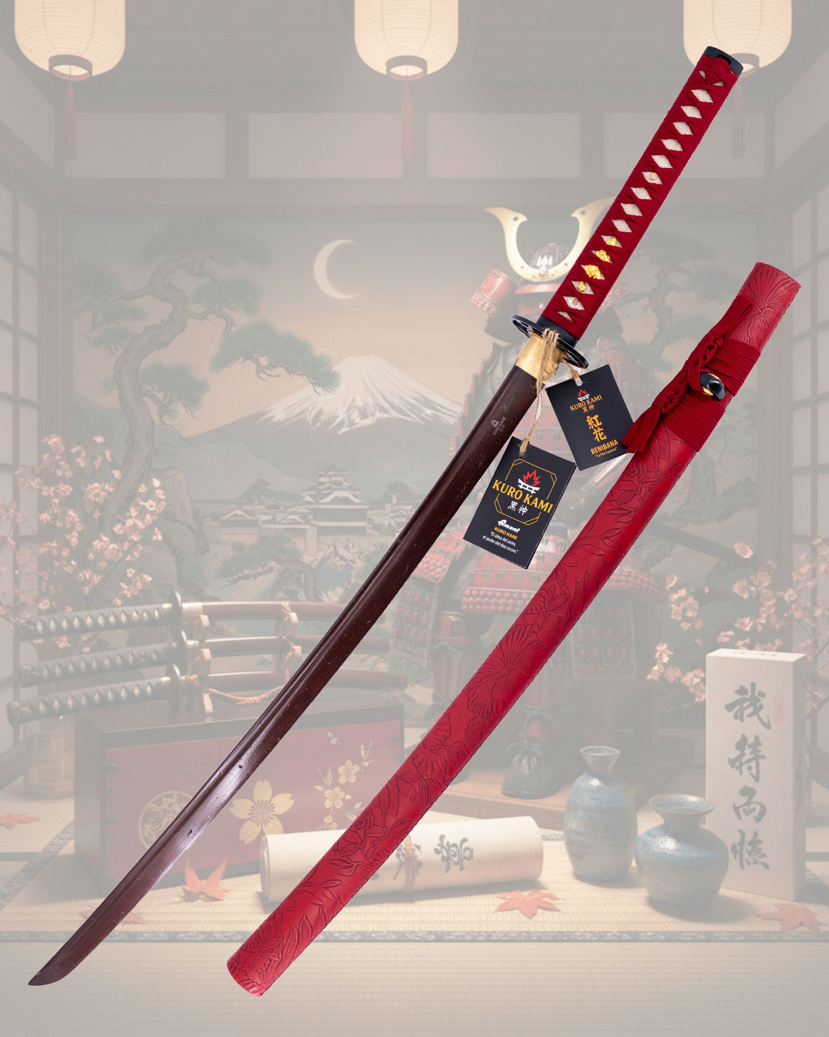 Katana Funcional de Kuro Kami modelo Benibana, Flor Carmesí