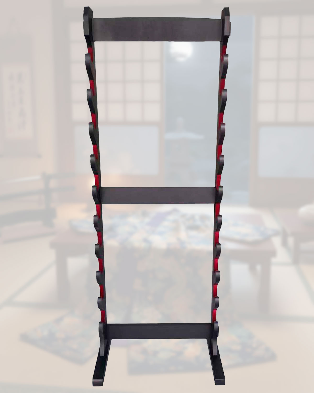 Soporte de pie para 10 katanas, madera negra