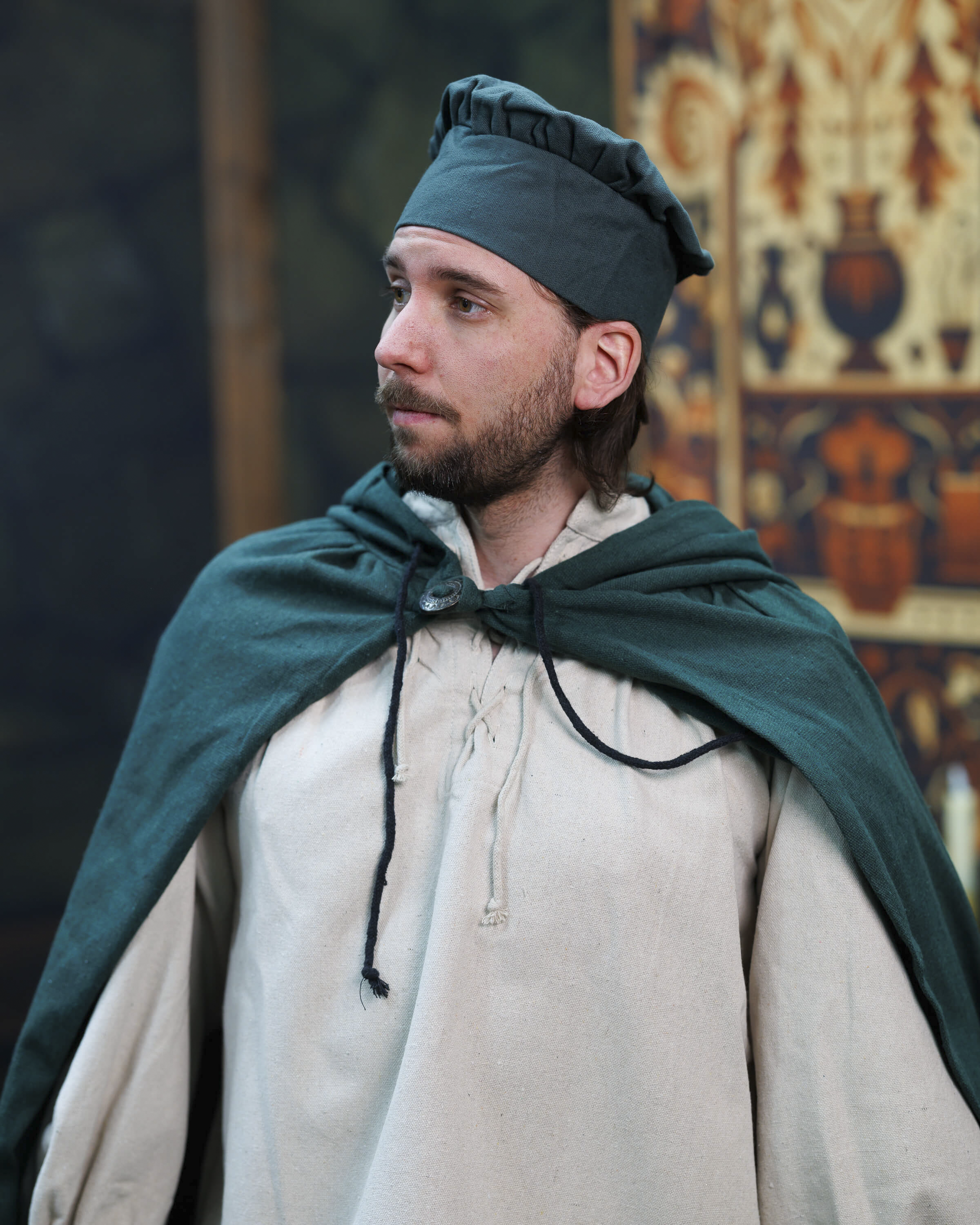 Gorro medieval en algodón modelo Armin, color verde