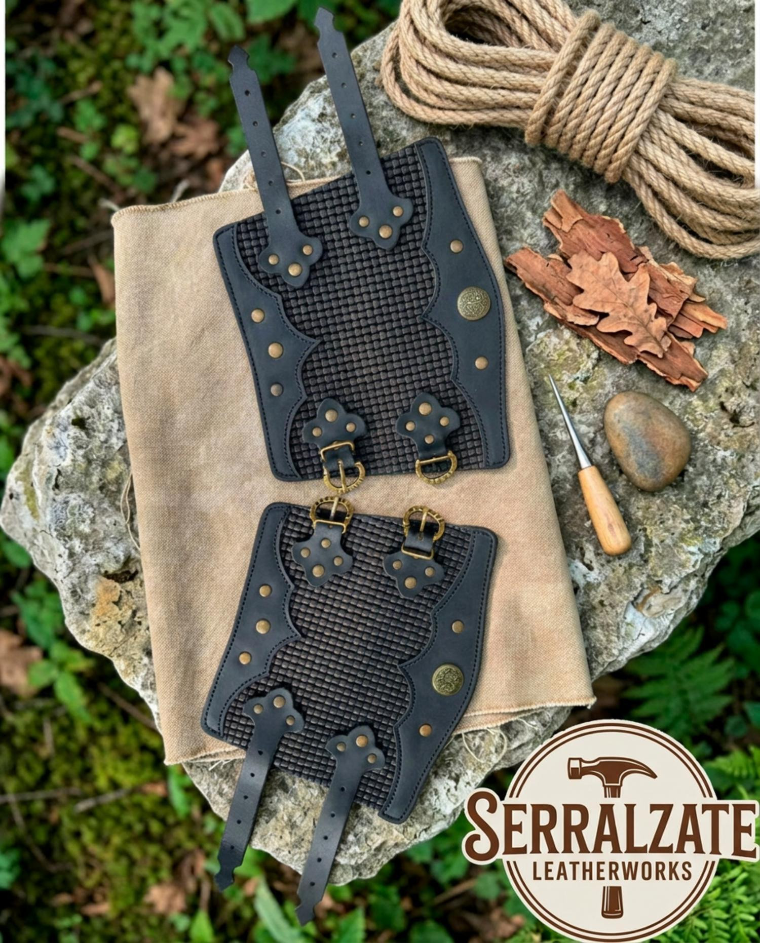 Brazaletes Montaraz vikingo de cuero negro