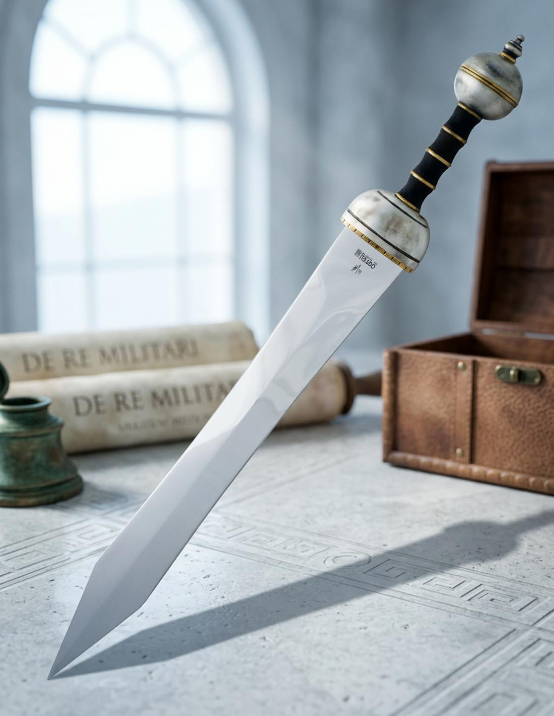 Espada Toledana tipo Gladius, acabado plata envejecida
