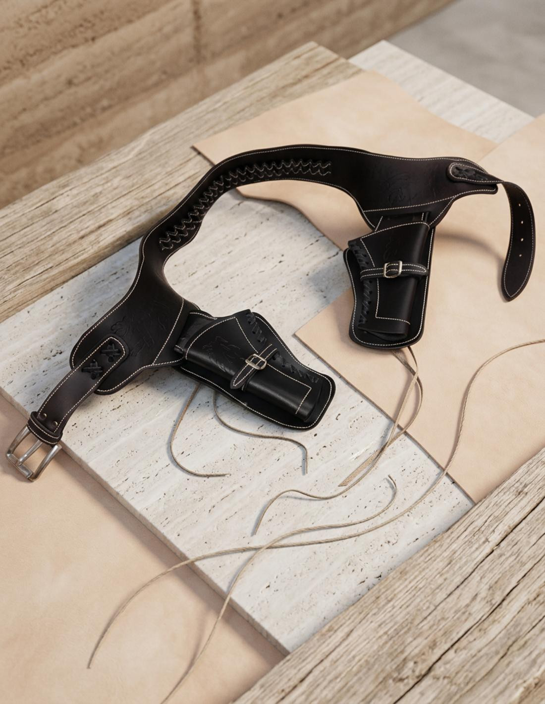 Canana de piel para dos revólveres