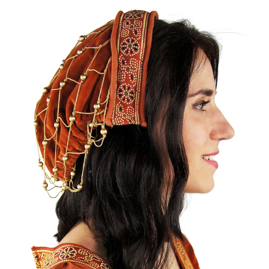 Tocado medieval redecilla Terracota
