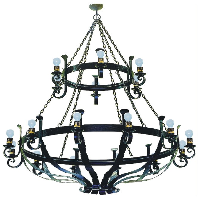 Lámpara forja grande cadenas, 18 luces