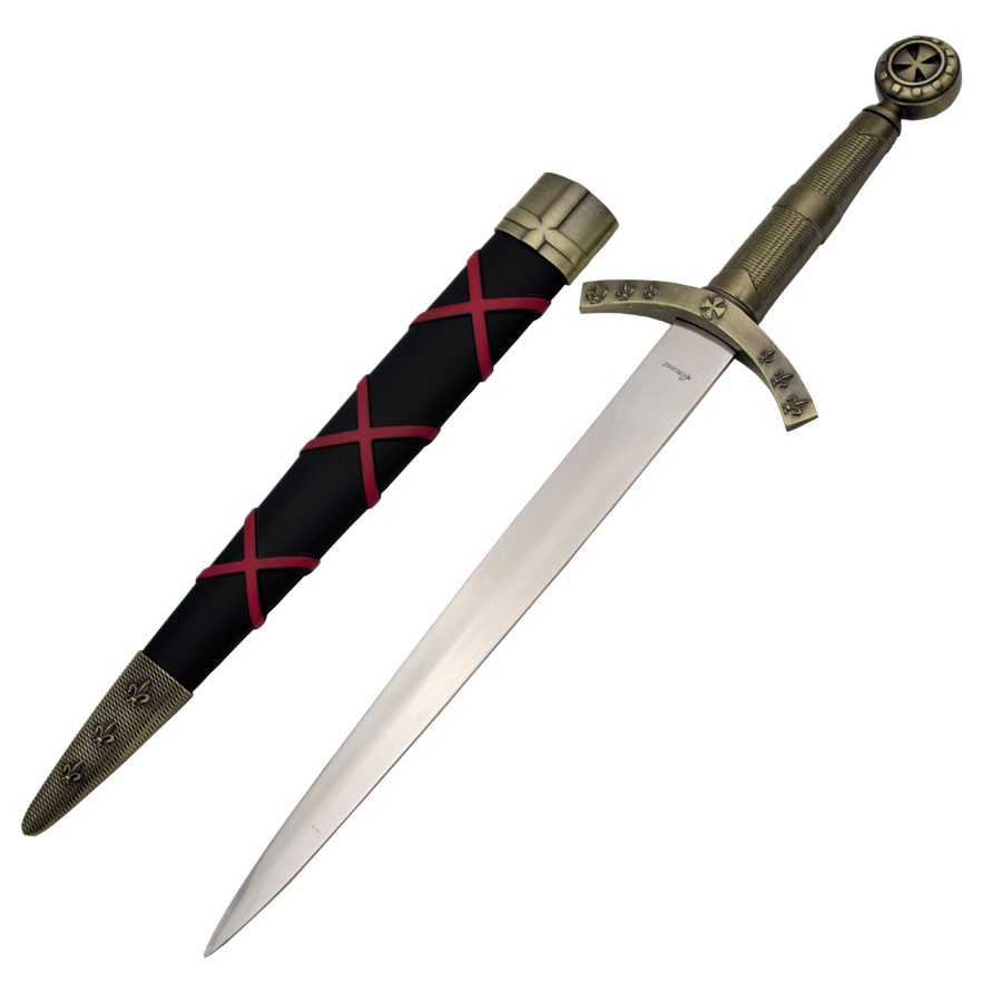 Daga medieval templaria dorada, 40 cms.