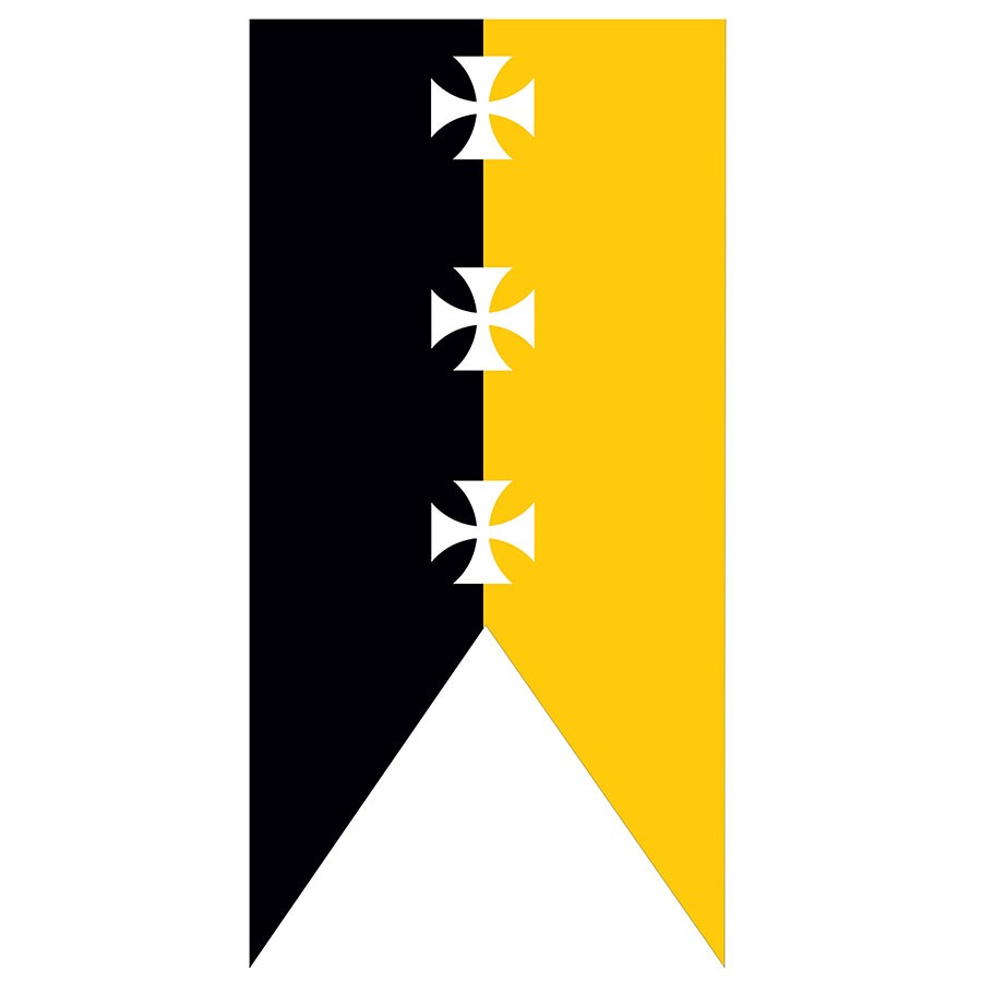 Estandarte medieval amarillo-negro cruces templarias