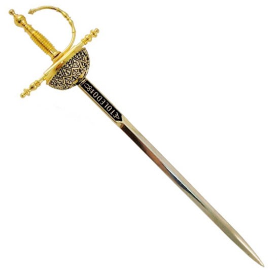 Abrecartas Espada Cazoleta Renacimiento Damasquinado