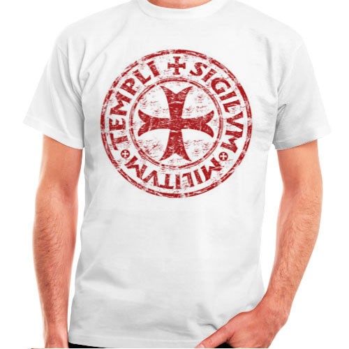 Camiseta blanca Cruz-Leyenda Templarios, manga corta