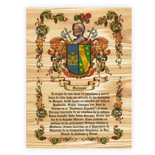 Escudo de Armas 1 Apellido sobre madera (40x60 cms.)