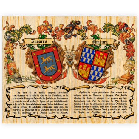 Escudo de Armas 2 Apellidos sobre madera (60x40 cms.)