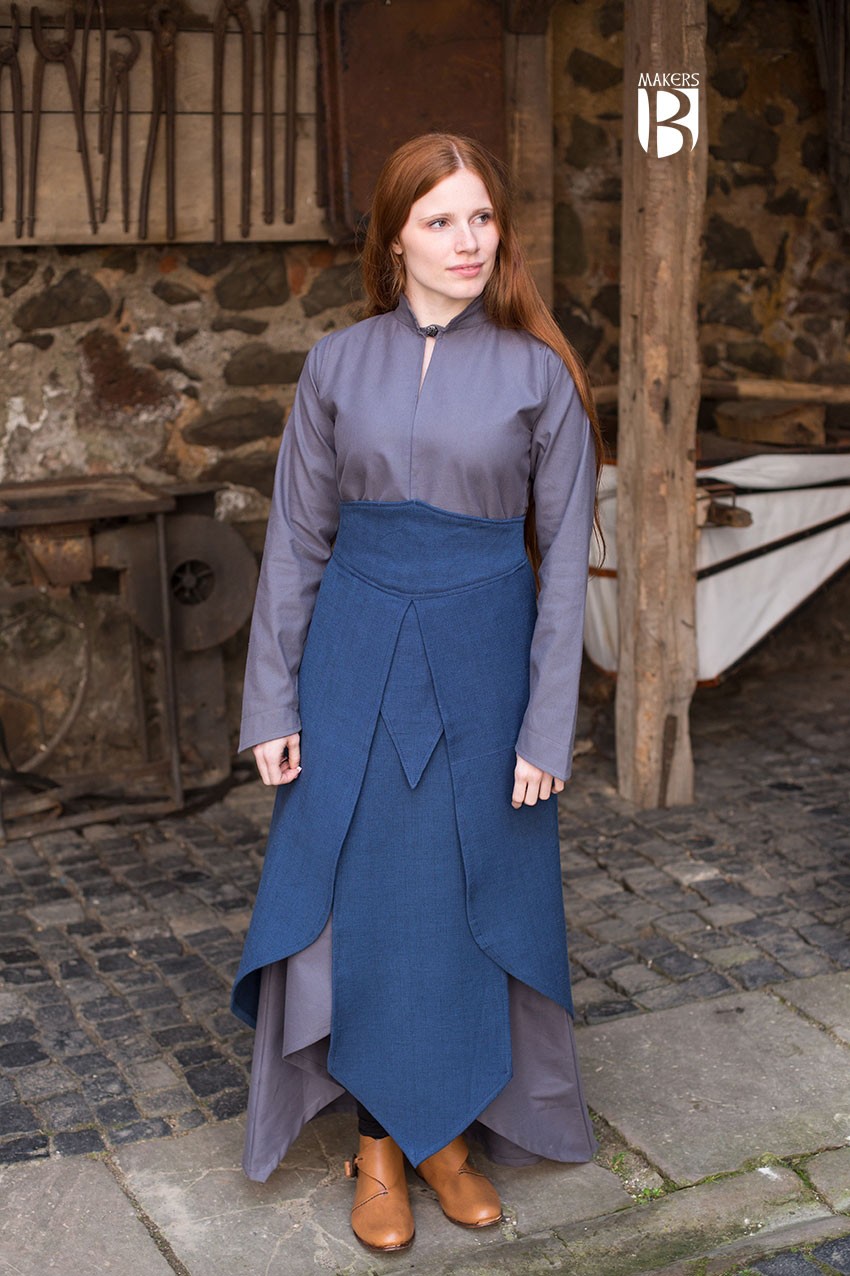 Falda medieval Tharya, algodón azul