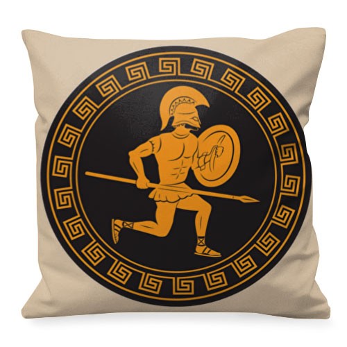 Cojín Guerrero Griego con Escudo y Lanza