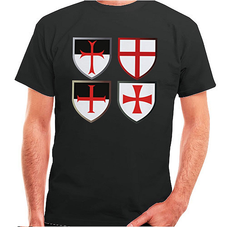 Camiseta negra Cruces Templarias, manga corta