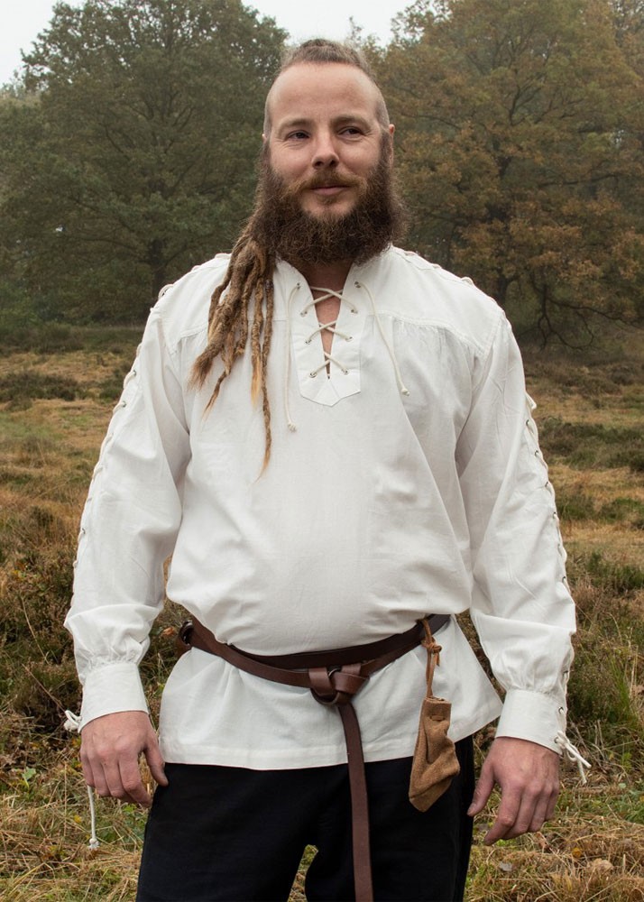 Camisa medieval blanca natural con lazos modelo Corvin