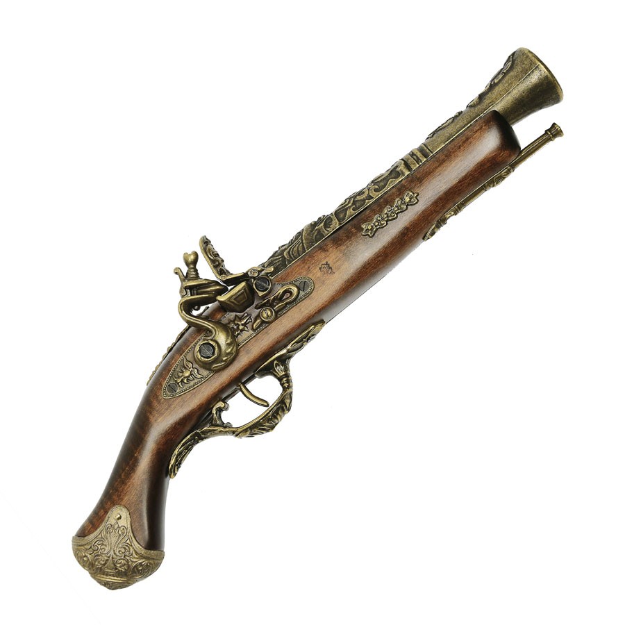 Pistola trabuco de pedernal latonada