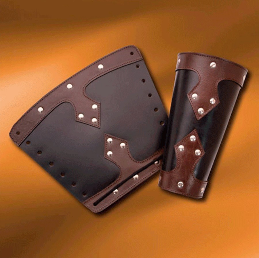 Brazaletes de guerrero medieval, negro-marrón