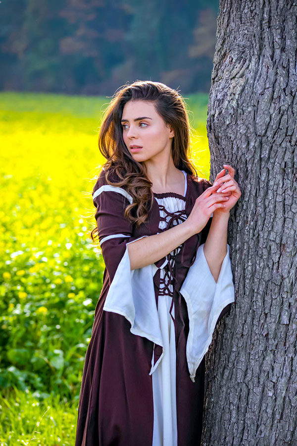 Vestido medieval mujer Larissa, marrón-blanco natural