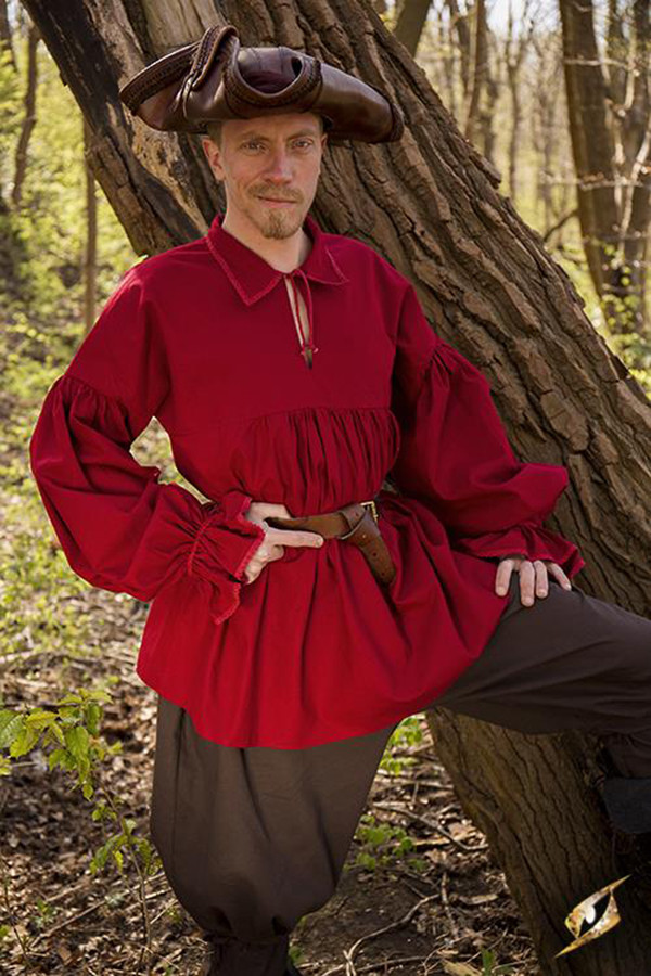 Camisa renacentista en algodón Aramis, rojo oscuro