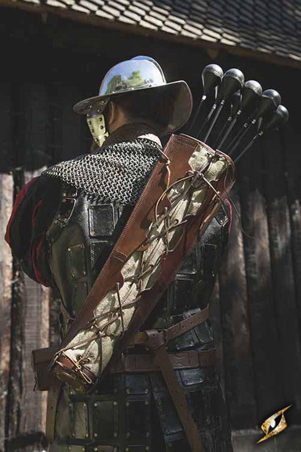 Carcaj Imperial en cuero para LARP, cuero marrón