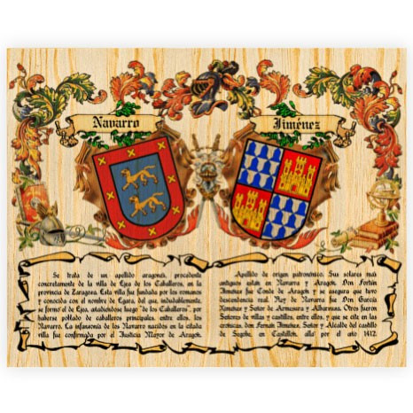 Escudo de Armas 2 Apellidos sobre madera (40x30 cms.)