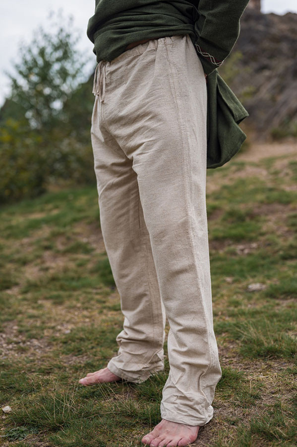 Pantalones vikingos de lino modelo Asmund, blanco natural