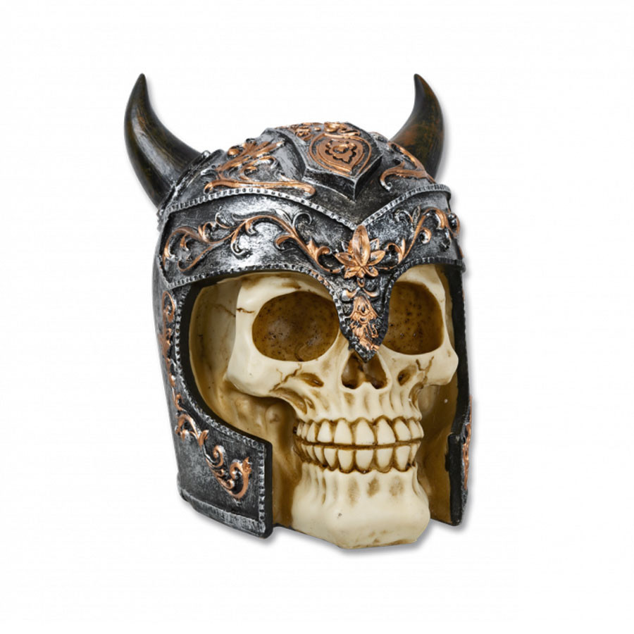 Miniatura calavera con casco vikingo, 15 cm.