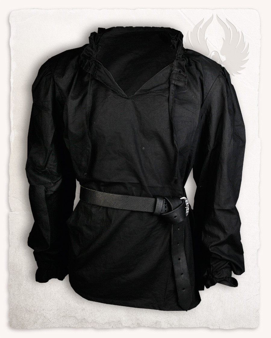 Camisa medieval Bastian manga larga en negro