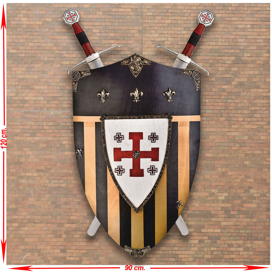 Panoplia 2 Espadas + Escudo Caballeros de Jerusalem en madera