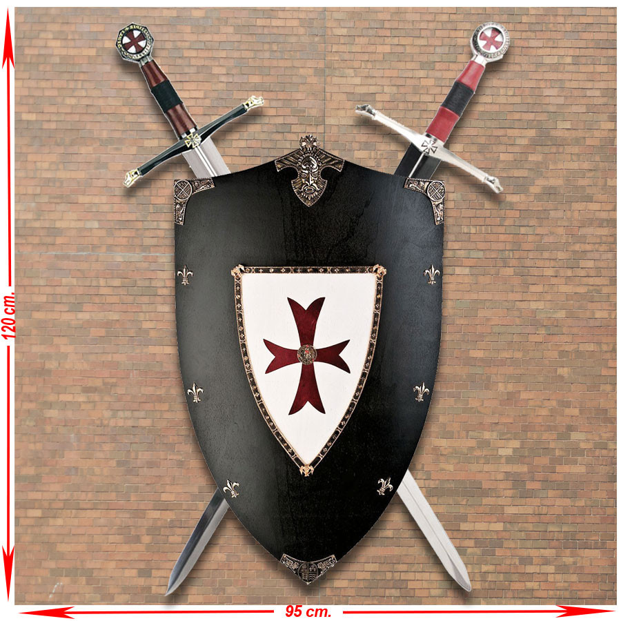 Panoplia del Gran Maestre del Temple con escudo y espadas cruzadas