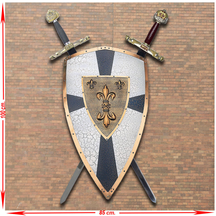 Panoplia de CarloMagno, rey de los francos, con su escudo y espadas